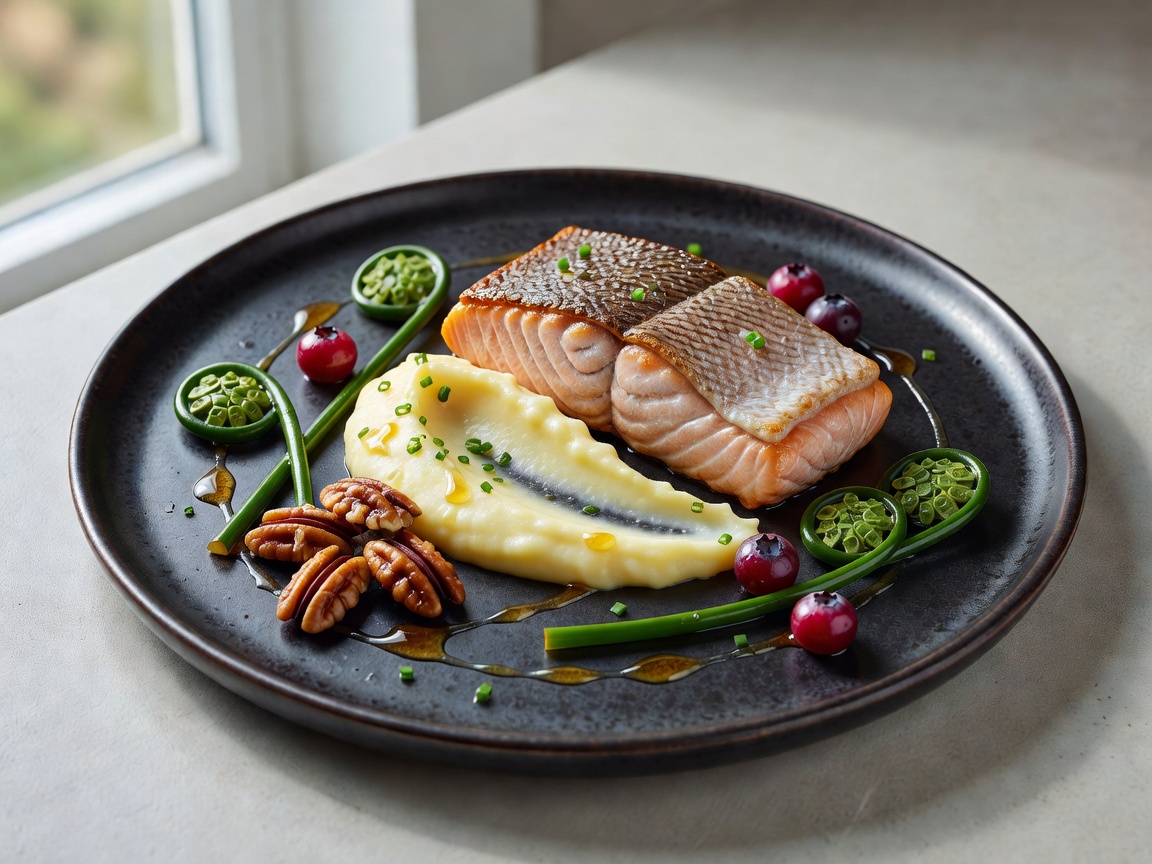 Editorial food magazine photograph of beautifully plated Canadian ingredients